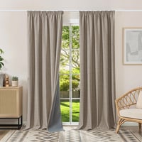 Perdele opace termoizolante Runyéla, 100% blackout, culisante, cu bandă de încrețire, 260x140 cm, 2 bucăți, aspect de in, pentru sufragerie 1