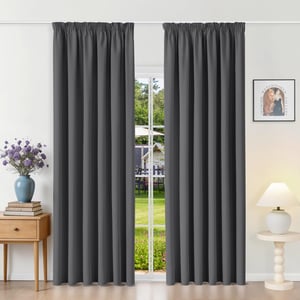 Runyéla termoizolacijska zavjesa za zamračivanje s trakom za nabiranje, 200x200 cm, tamnosiva, 2 komada, za sustave s vodilicama, klizna zavjesa za dnevni boravak
