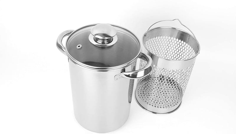 RUNZI Rozsdamentes Spárga Főző Gőzöléses Kosárral és Fedővel 16cm 4L
