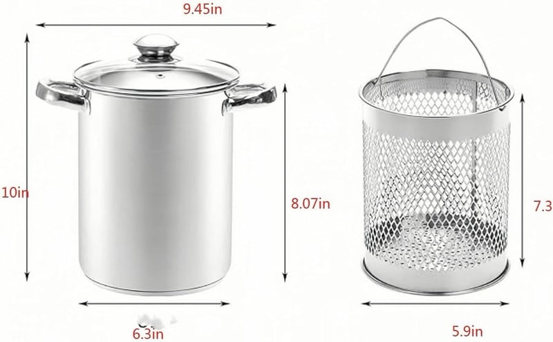 RUNZI Rozsdamentes Spárga Főző Gőzöléses Kosárral és Fedővel 16cm 4L