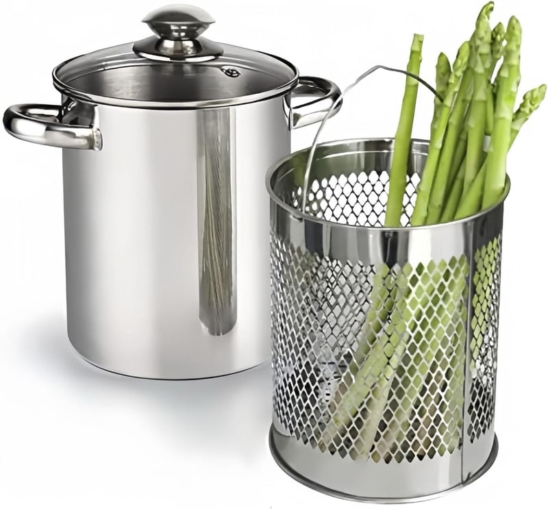 RUNZI Rozsdamentes Spárga Főző Gőzöléses Kosárral és Fedővel 16cm 4L