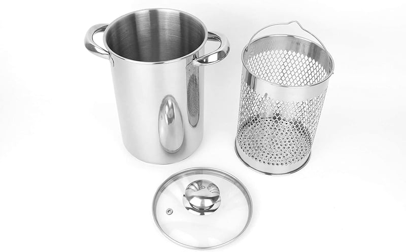 RUNZI Rozsdamentes Spárga Főző Gőzöléses Kosárral és Fedővel 16cm 4L