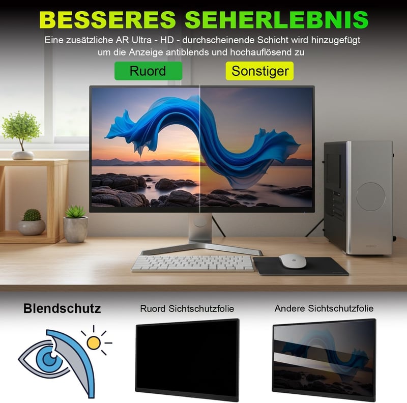 ruord 23.6" monitorra Privacy Film kékfény szűrővel és tükröződésmentes védelemmel