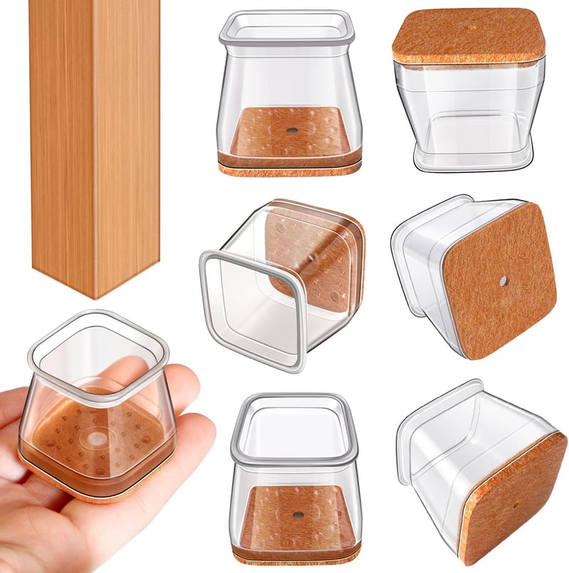 Capace din silicon pentru picioare de scaun RUSIDO, pătrate, transparente, mărimea Large (26-40 mm) - 20 buc.