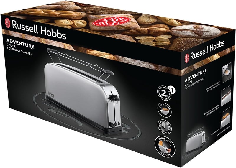 Russell Hobbs Adventure hosszú résés kenyérpirító, 1000W, rozsdamentes acél, 6 fokozat
