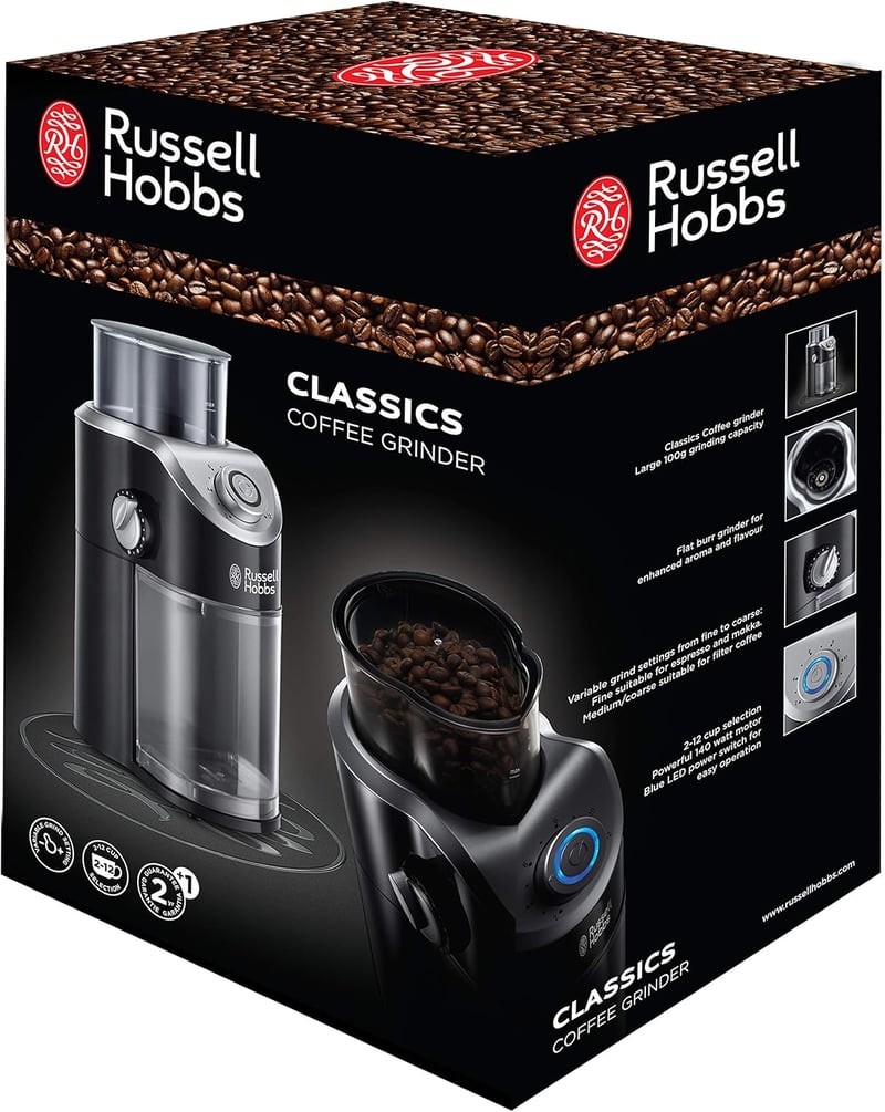 Russell Hobbs Classics elektromos kávédaráló, változtatható őrlésbeállítások, magok és fűszerek