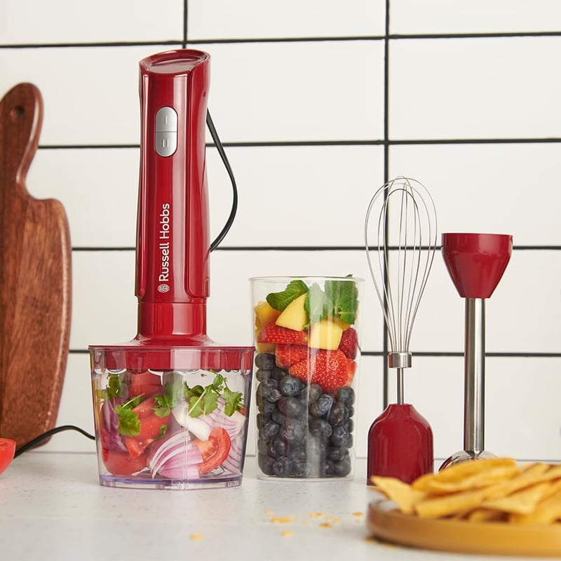 Russell Hobbs Desire Red 3az1-ben kézi mixer, habverő és aprító 600ml pohárral