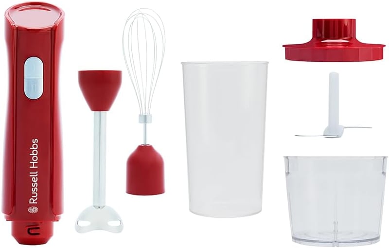 Russell Hobbs Desire Red 3az1-ben kézi mixer, habverő és aprító 600ml pohárral