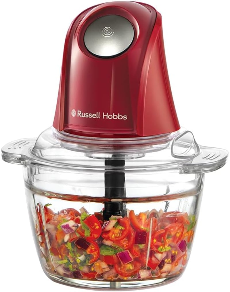 Russell Hobbs Elektromos Mini Aprító Piros 500ml Üveg Edénnyel Húshoz Zöldséghez