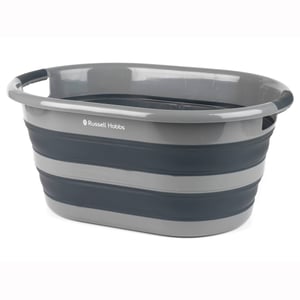 Coș de rufe oval pliabil Russell Hobbs LA053879GRYEU, 27L, organizator de depozitare portabil, negru/gri