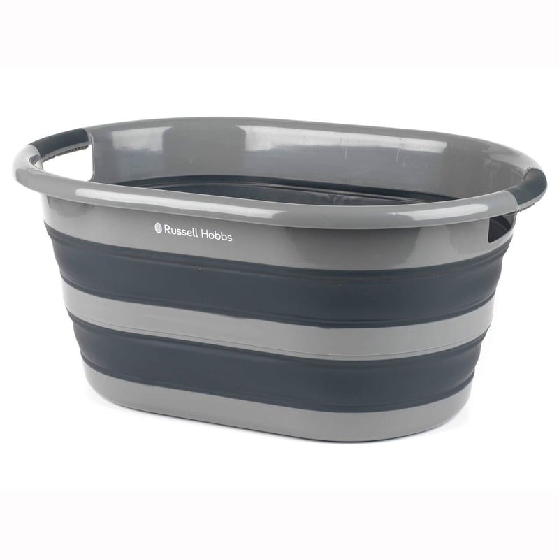 Coș de rufe oval pliabil Russell Hobbs LA053879GRYEU, 27L, organizator de depozitare portabil, negru/gri