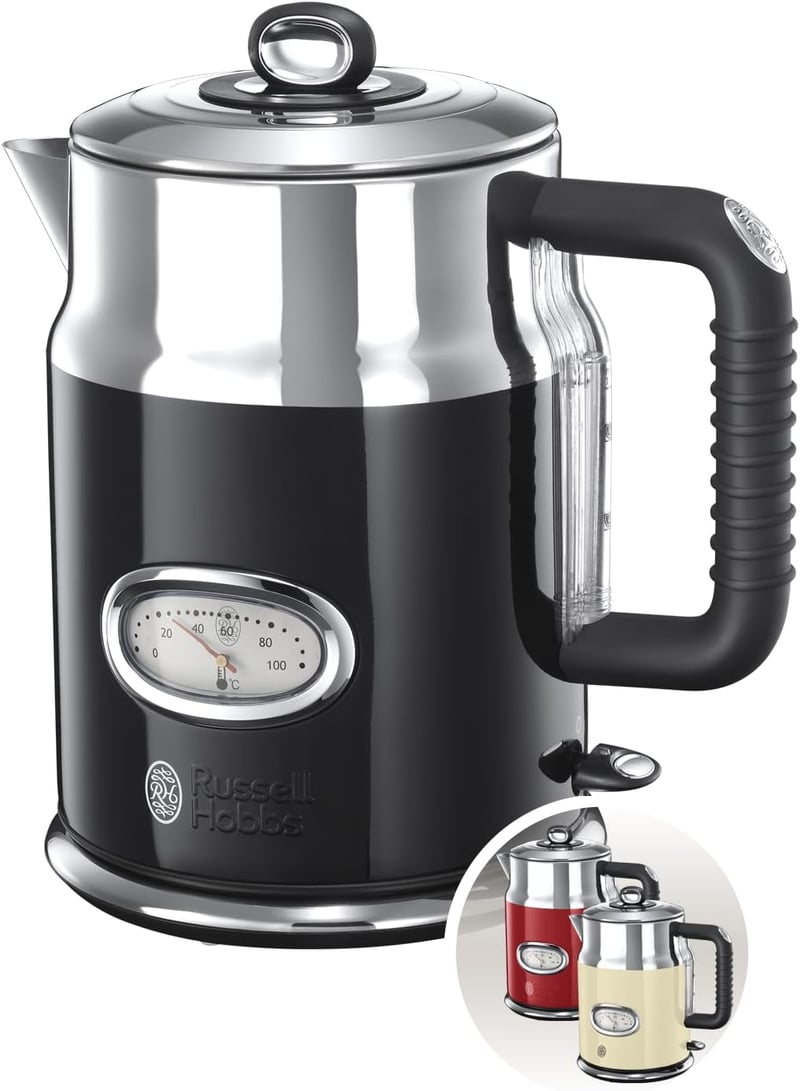 Russell Hobbs Retro Vízforraló 1.7L 2400W Fekete Rozsdamentes Acél Gyors Felmelegítés