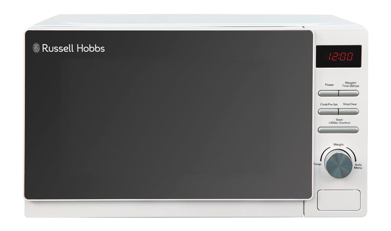 Digitálna mikrovlnná rúra Russell Hobbs RHM2079A 20 l, 800 W, 5 úrovní výkonu, 8 automatických programov, biela, hodiny, časovač, automatické rozmrazovanie