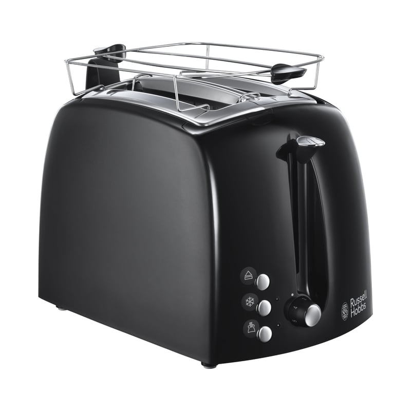Hriankovač Russell Hobbs Textures Plus 22601-56 – 2 široké otvory, nadstavec na rozpekanie pečiva, 6 stupňov opečenia, funkcia rozmrazovania, 850 W, čierny