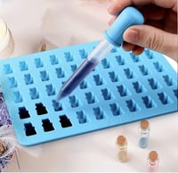 Set 3 forme din silicon pentru ciocolată RUUKON - Tăvițe pentru cuburi de gheață cu modele de ursuleți, inimi și dinozauri, cu 2 pipete, antiaderente, forme reutilizabile pentru copt 6