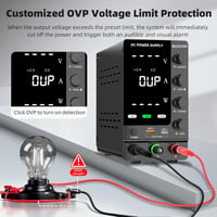 RUZIZAO Laboratóriumi Tápegység 30V 10A Szabályozható DC Kapcsolóüzemű Áramforrás OCP/OVP Védelemmel USB-A/Type-C Gyorstöltéssel 7