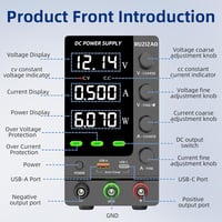 RUZIZAO Laboratóriumi Tápegység 30V 10A Szabályozható DC Kapcsolóüzemű Áramforrás OCP/OVP Védelemmel USB-A/Type-C Gyorstöltéssel 2