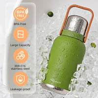 RYACO 1.2L rozsdamentes acél termikus vizes palack, BPA mentes, szíjjal - zöld 4