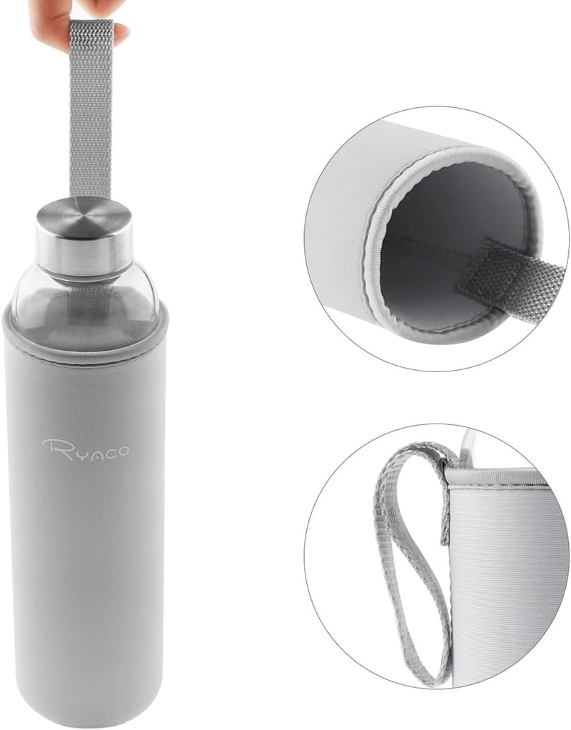 Ryaco üveg vizes palack neoprén hüvellyel 550ml és 1L szódásüdítőhöz - 750 ml, Lightgrey