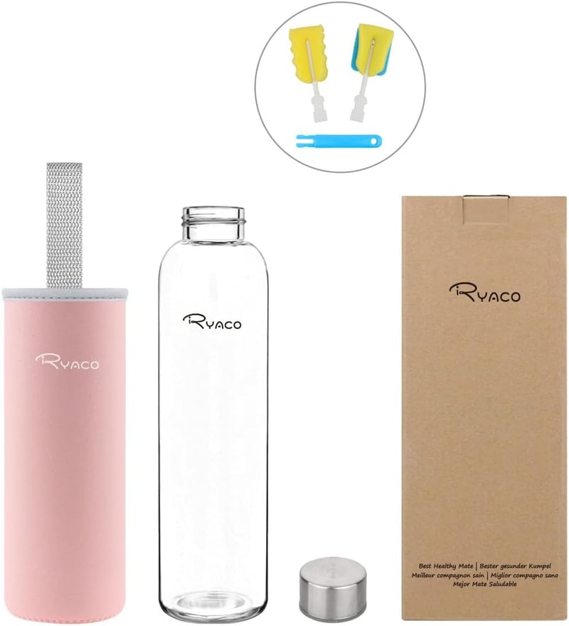 Ryaco üveg vizes palack neoprén hüvellyel 550ml és 1L szódásüdítőhöz - 750 ml, Pink