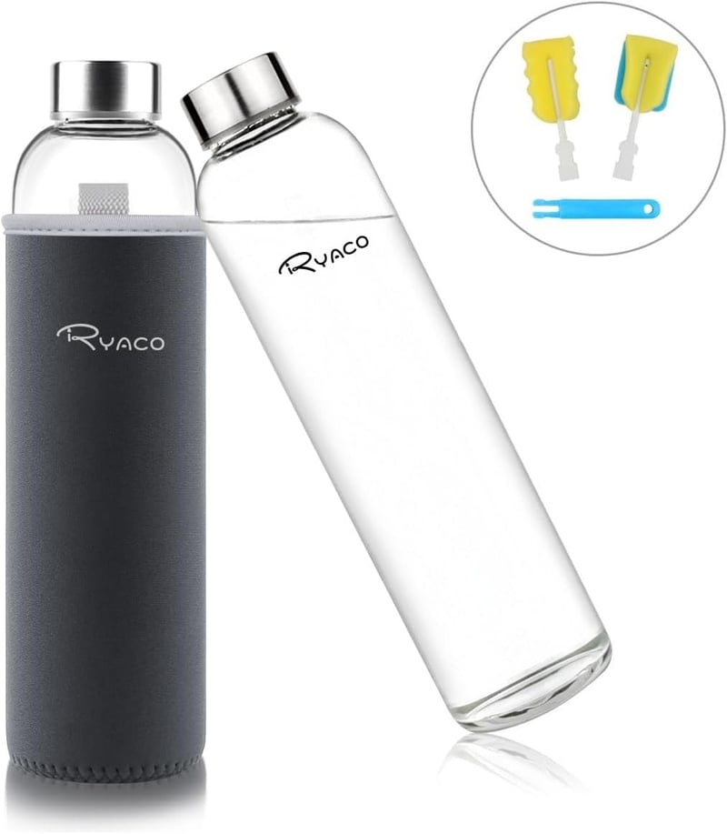 Ryaco üveg vizes palack neoprén hüvellyel 550ml és 1L szódásüdítőhöz - 750 ml, Darkgray