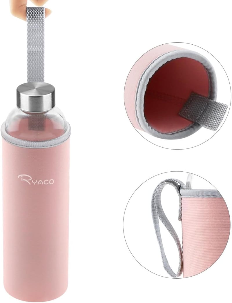 Ryaco üveg vizes palack neoprén hüvellyel 550ml és 1L szódásüdítőhöz - 1,000 ml, Pink