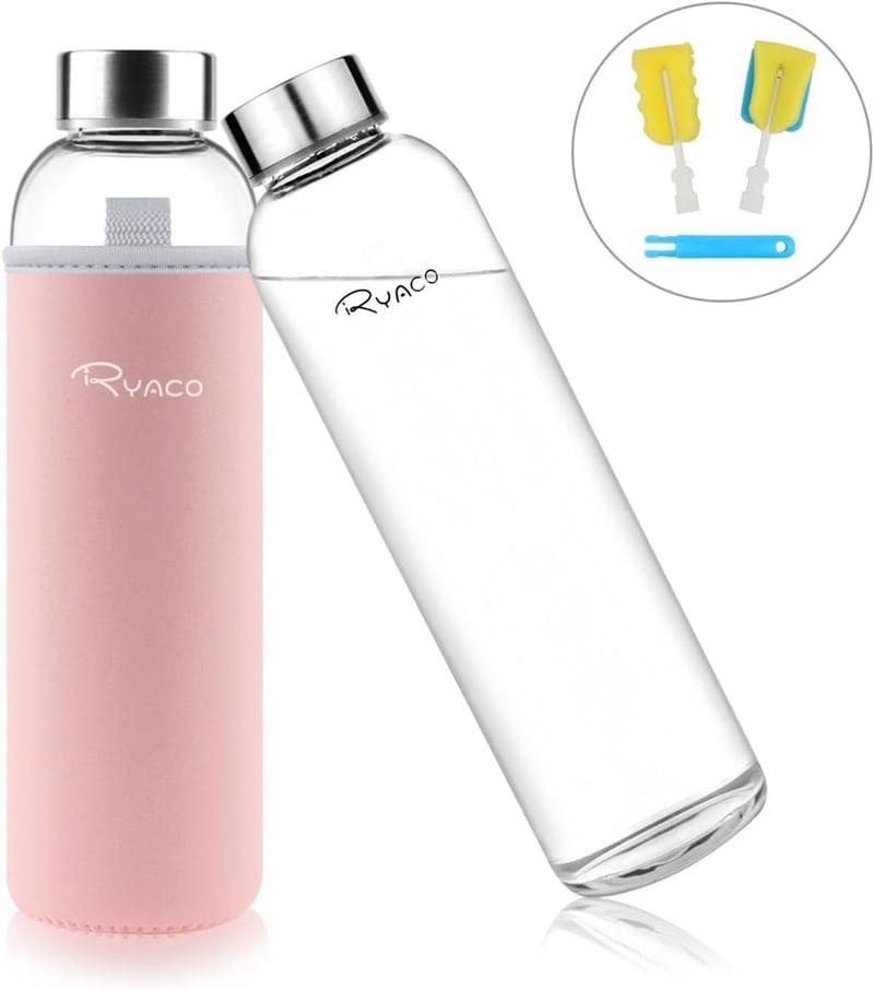 Ryaco üveg vizes palack neoprén hüvellyel 550ml és 1L szódásüdítőhöz - 1,000 ml, Pink