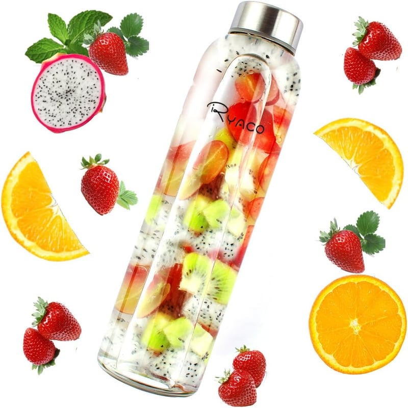 Ryaco üveg vizes palack neoprén hüvellyel 550ml és 1L szódásüdítőhöz - 1,000 ml, Pink