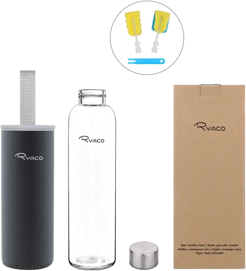 Ryaco üveg vizes palack neoprén hüvellyel 550ml és 1L szódásüdítőhöz - 750 ml, Darkgray