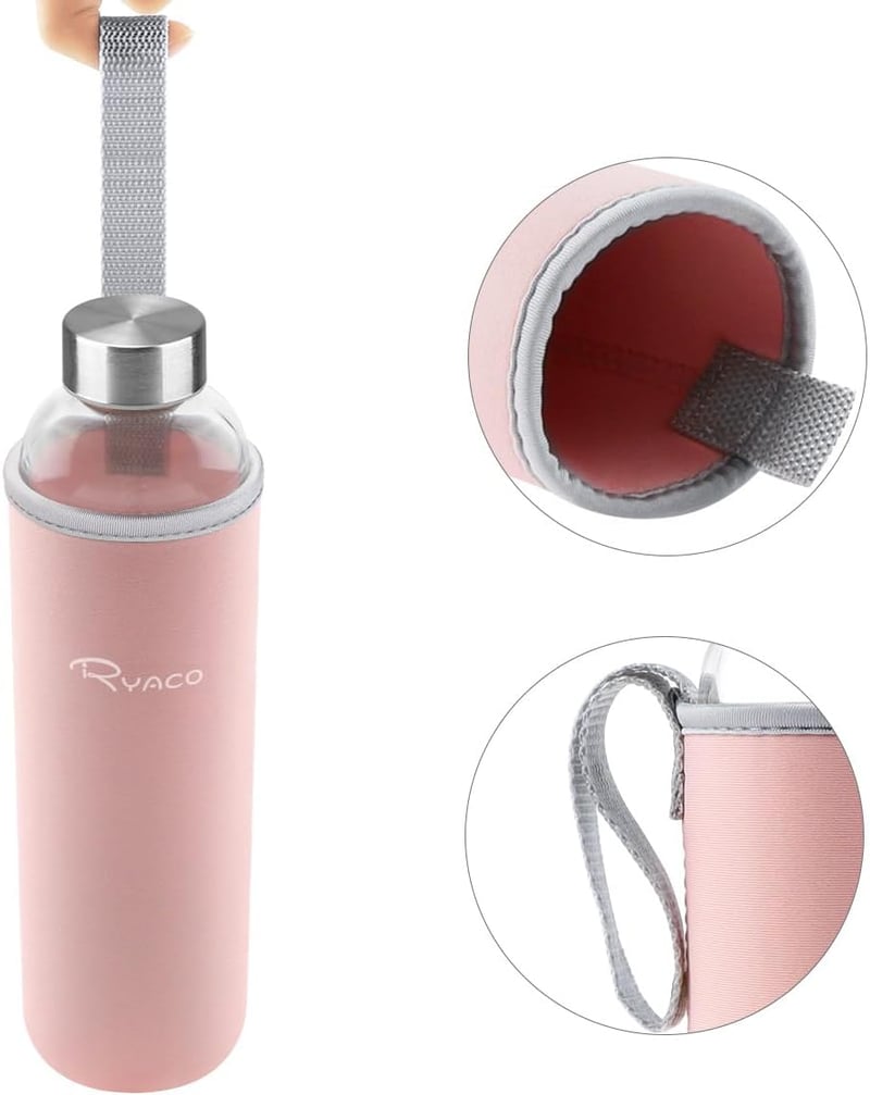 Ryaco üveg vizes palack neoprén hüvellyel 550ml és 1L szódásüdítőhöz - 750 ml, Pink