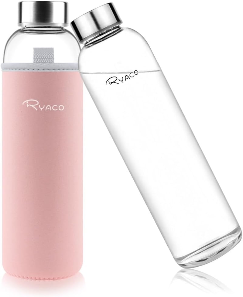Ryaco üveg vizes palack neoprén hüvellyel 550ml és 1L szódásüdítőhöz - 1,000 ml, Pink