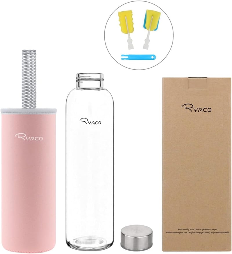 Ryaco üveg vizes palack neoprén hüvellyel 550ml és 1L szódásüdítőhöz - 1,000 ml, Pink