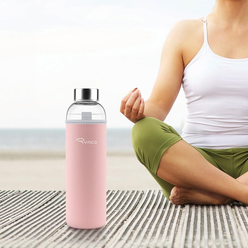 Ryaco üveg vizes palack neoprén hüvellyel 550ml és 1L szódásüdítőhöz - 1,000 ml, Pink