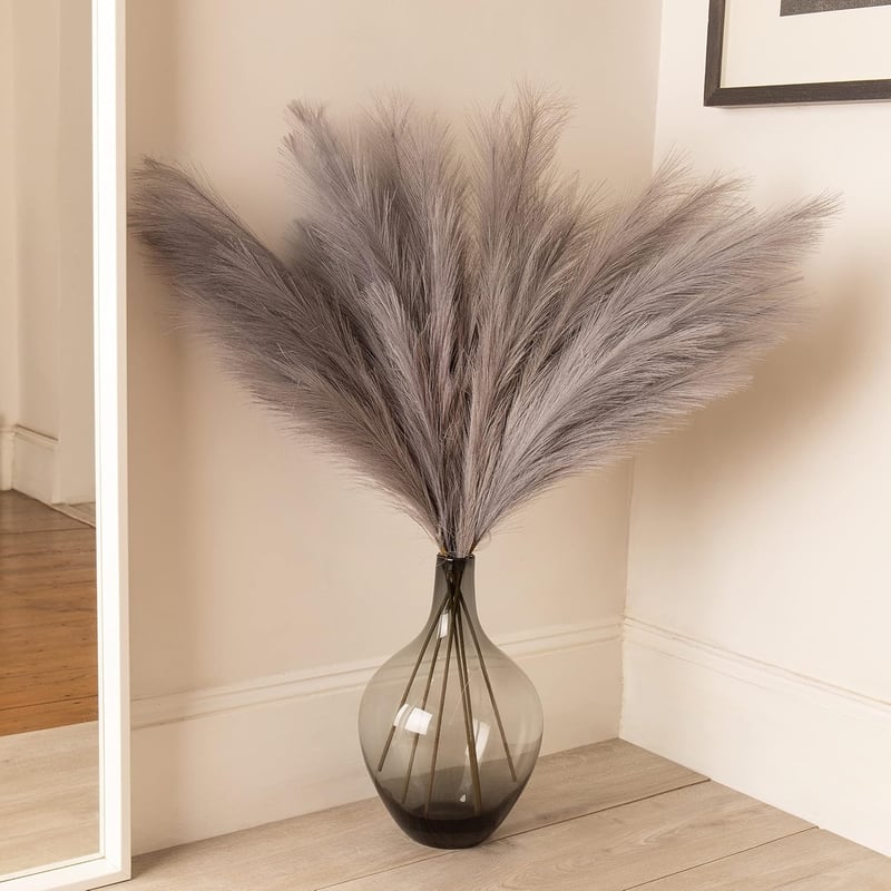 RyddeligHome XXL padlóváza pampashoz, 39 cm magas, kerek üvegváza szürke