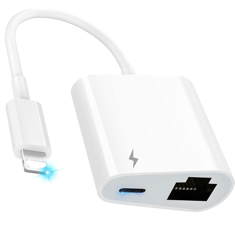 Sieťový adaptér Rydkas Lightning na RJ45 Ethernet LAN pre iPhone, iPad a iPod, 2 v 1, s nabíjacím portom