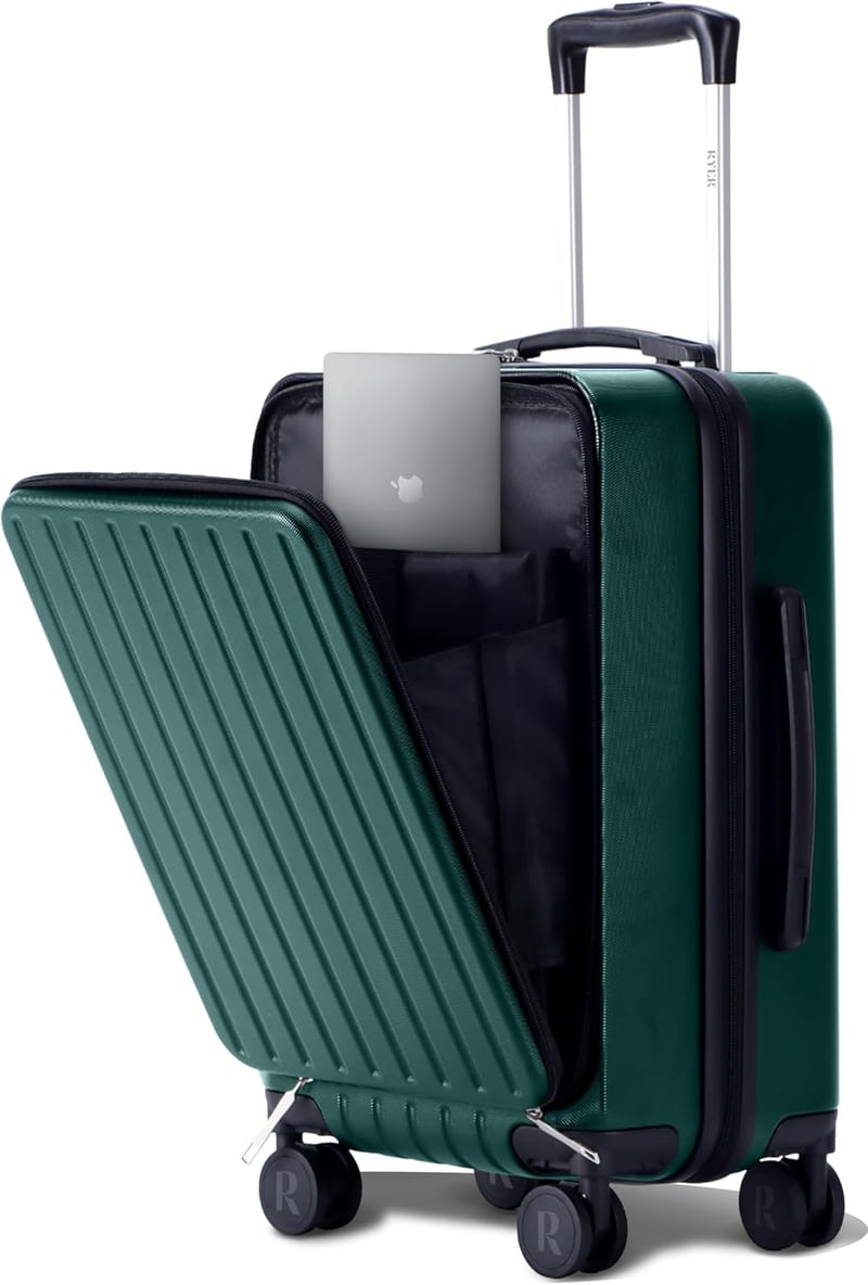 RYER Fedélzeti Bőrönd Laptoptartóval - Kemény ABS Utazóbőrönd Dupla TSA Zárral - Vízálló Kabinbőrönd Névtáblával - 54x36x23 cm Zöld