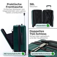 RYER Fedélzeti Bőrönd Laptoptartóval - Kemény ABS Utazóbőrönd Dupla TSA Zárral - Vízálló Kabinbőrönd Névtáblával - 54x36x23 cm Zöld 3