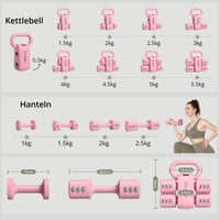 RYGEO 2 v 1 nastaviteľná súprava činiek s kettlebellom pre ženy – 1 – 2,5 kg na činku, max. 5,5 kg v kombinovanom režime – 12 závaží – ružová 4