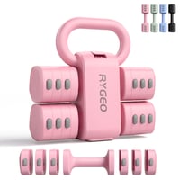 RYGEO 2 v 1 nastaviteľná súprava činiek s kettlebellom pre ženy – 1 – 2,5 kg na činku, max. 5,5 kg v kombinovanom režime – 12 závaží – ružová 1
