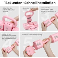 RYGEO 2 v 1 nastaviteľná súprava činiek s kettlebellom pre ženy – 1 – 2,5 kg na činku, max. 5,5 kg v kombinovanom režime – 12 závaží – ružová 6