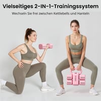 RYGEO 2 v 1 nastaviteľná súprava činiek s kettlebellom pre ženy – 1 – 2,5 kg na činku, max. 5,5 kg v kombinovanom režime – 12 závaží – ružová 3