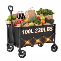 Skladací záhradný vozík RYGEO s nastaviteľnou rukoväťou, objem 100 l, nosnosť 220 libier (cca 100 kg), čierny, vhodný na kempovanie, do záhrady a na pláž 1
