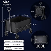 Skladací záhradný vozík RYGEO s nastaviteľnou rukoväťou, objem 100 l, nosnosť 220 libier (cca 100 kg), čierny, vhodný na kempovanie, do záhrady a na pláž 6