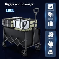 Skladací záhradný vozík RYGEO s nastaviteľnou rukoväťou, objem 100 l, nosnosť 220 libier (cca 100 kg), čierny, vhodný na kempovanie, do záhrady a na pláž 2