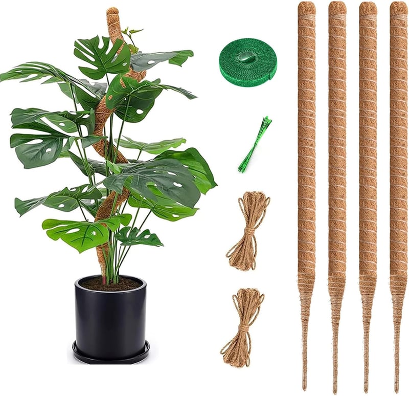 RYHX 65 cm Hajlítható Monstera Növénytámasz Szett - 4 db Természetes Kókuszrost Mohakaró Szobanövényekhez, Kúszónövényekhez, DIY Formázható 