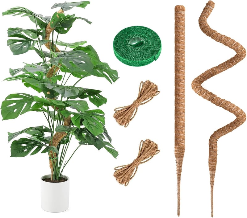 Ryhx Monstera Növénytámasz Szett - 120 cm Hajlítható Kókuszrost Karó Kúszónövényekhez, 2 db Természetes Mohaoszlop Szobanövényekhez