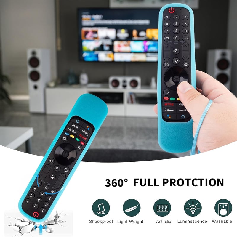 RYHX Szilikon Védőtok LG Magic Remote Távirányítóhoz - AN-MR21GA/GC, MR22GN/GA Modellekhez, Csúszásmentes, Ütésálló, Sötétben Világító (Kék+