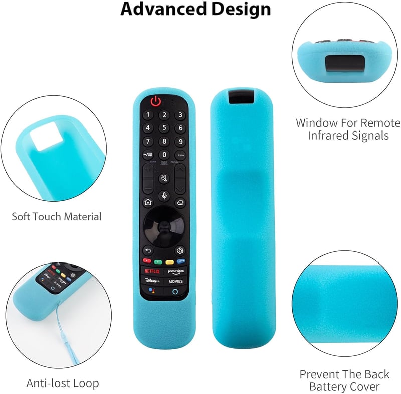 RYHX Szilikon Védőtok LG Magic Remote Távirányítóhoz - AN-MR21GA/GC, MR22GN/GA Modellekhez, Csúszásmentes, Ütésálló, Sötétben Világító (Kék+