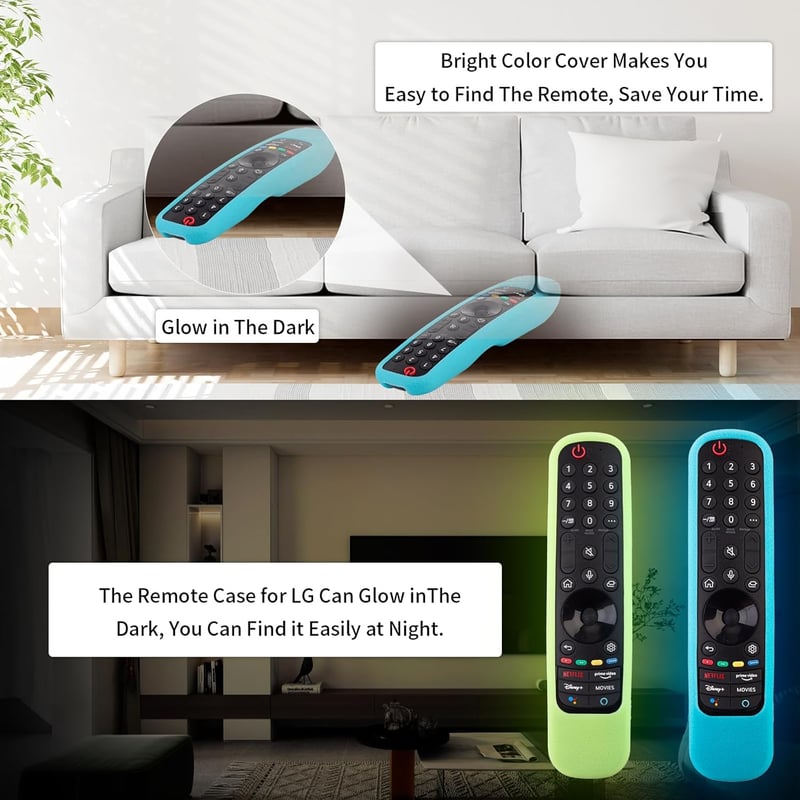 RYHX Szilikon Védőtok LG Magic Remote Távirányítóhoz - AN-MR21GA/GC, MR22GN/GA Modellekhez, Csúszásmentes, Ütésálló, Sötétben Világító (Kék+