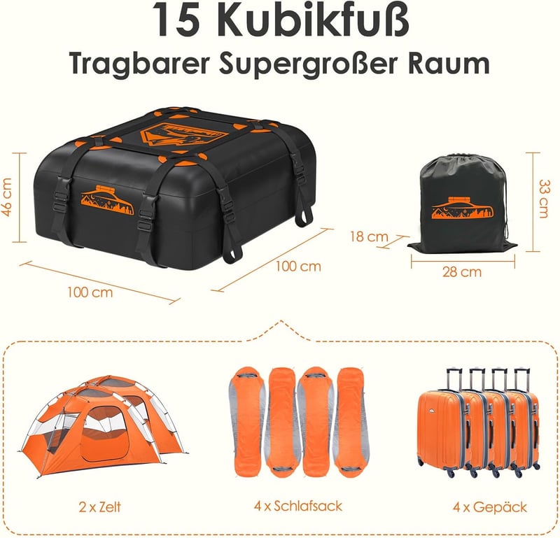 Rymopuey 425L összecsukható tetőbox vízálló autó tetőtáska 6 szíjjal - 425L-Arancia
